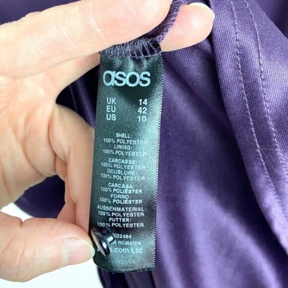 ASOS Purple Back Slit Front Twist Midi Dress Womens Size 10 Midi Shift Faux Wrap - Picture 7 of 7